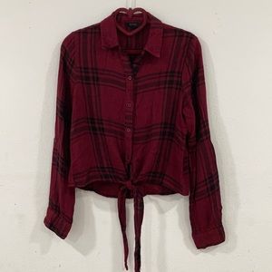(3 FOR $21) Red Plaid Tied Flannel